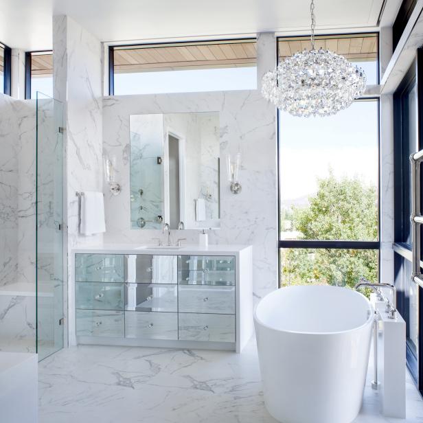 contemporary white master bathroom