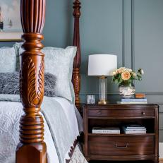 Traditional Four Poster Bed & Matching Wood Nightstand