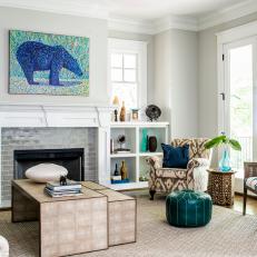 Eclectic Family Room With Blue Bear Painting