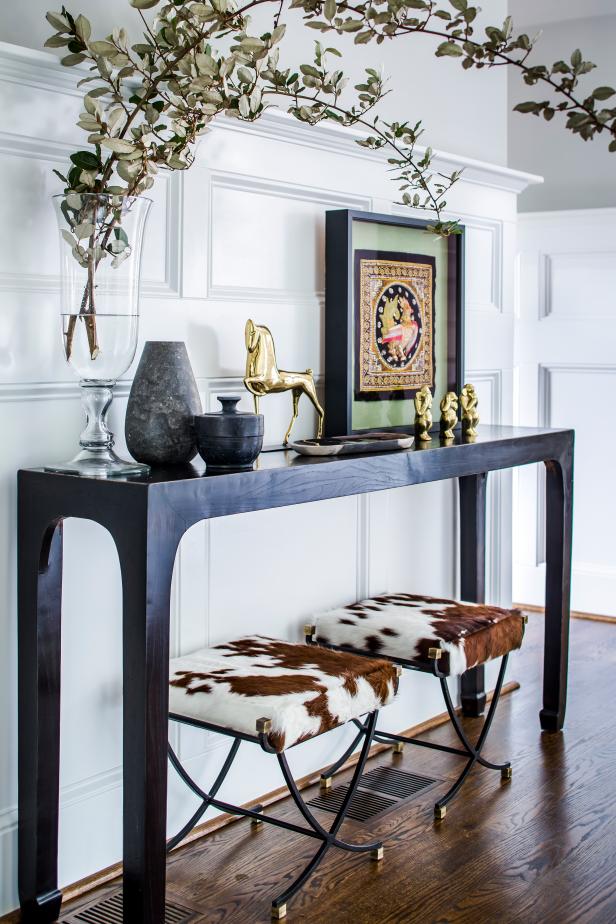 Eclectic Foyer With Chic Black Console Table | HGTV