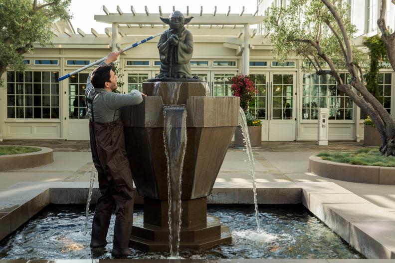 After losing the annexed spaces challenge, Drew Scott must clean the Yoda statue at the legendary Lucas Film Studios in the Presidio with a Storm Trooper toothbrush, while brother Jonathan enjoys an exclusive, private tour of the studios, as seen on Brother vs Brother.