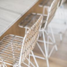 Detailed Look at White, Wire-Backed Barstools