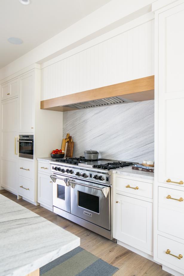 Marble Backsplash in Modern White Kitchen | HGTV