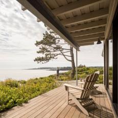 Natural Wood Covered Cottage Patio Deck With Ocean View
