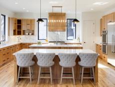 Tufted Barstools Create Eat-In Counter in Kitchen