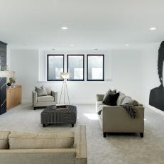 Black-and-White Bob Dylan Mural Adds Interest to Family Room