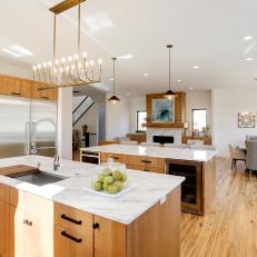 Wood Cabinets, Islands Balance Contemporary Chef's Kitchen