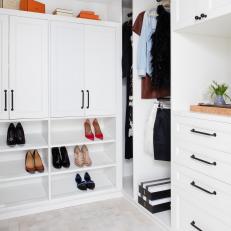 Stylish Walk In Closet With Custom Cabinets