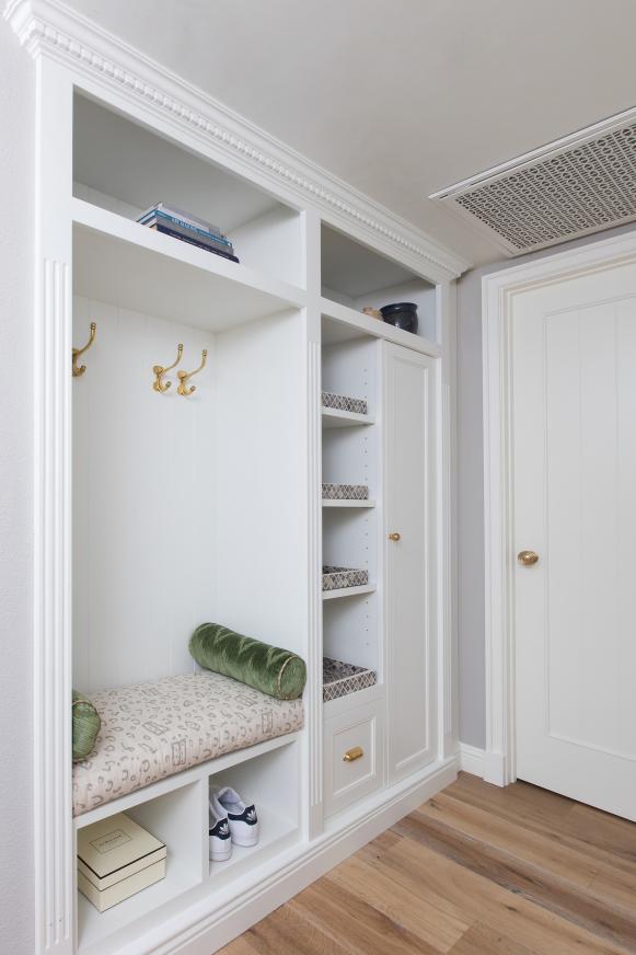 transitional white mudroom