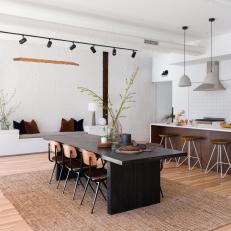 Contemporary Great Room With Black Dining Table