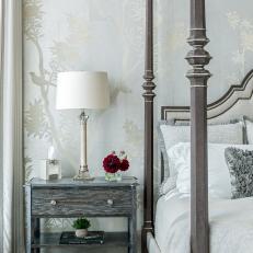 Silver Traditional Bedroom With Bird Wallpaper