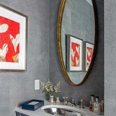 Silver Powder Room With Metal Sink