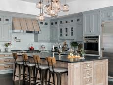 Gray Kitchen With Bubble Pendants
