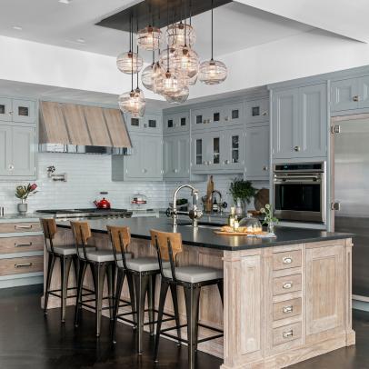 Gray Chef Kitchen With Bubble Pendants