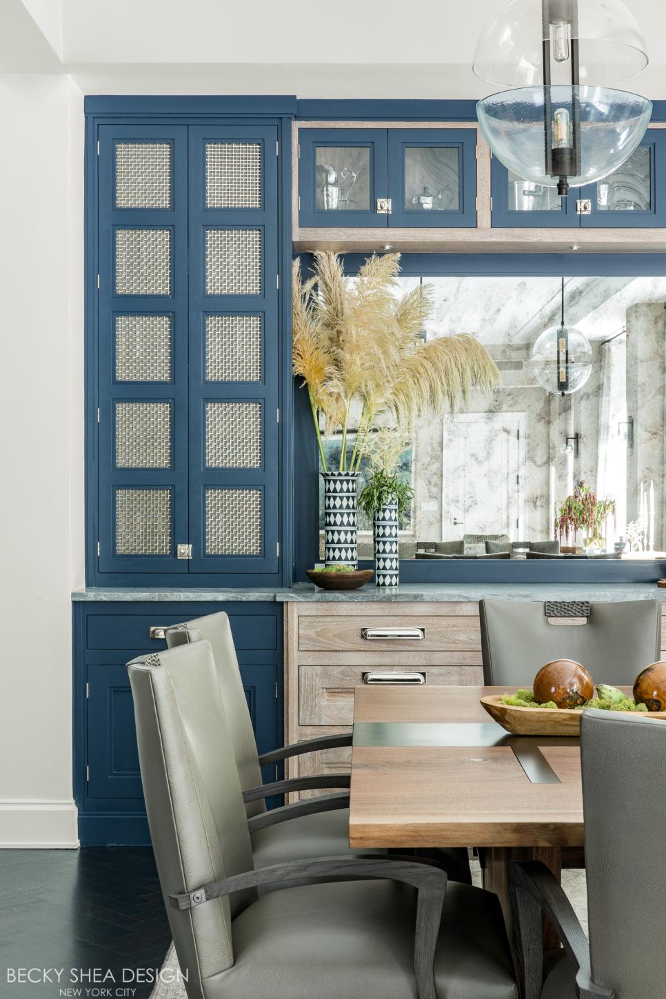 Contemporary Dining Room With Blue Cabinet | HGTV