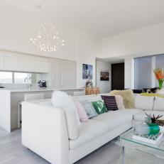 White Open Plan Living Room and Kitchen