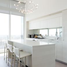 White Open Plan Kitchen in Apartment