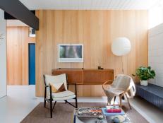 Midcentury Living Room With Paper Lantern