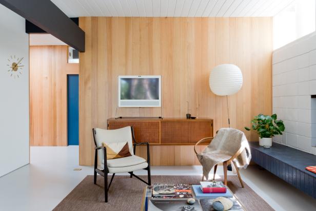 Midcentury Living Room With Paper Lantern