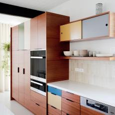 Midcentury Modern Kitchen With Color Block Cabinets