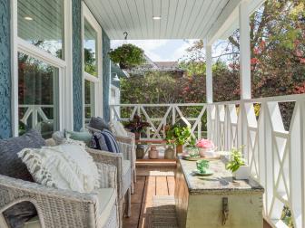 The porch makes perfect use of previously unused space on the homeowners' lot.