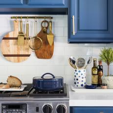 Kitchen with Bright Blue Cabinets