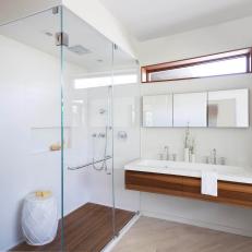 Wood Details Create Balance in Sleek, Modern Master Bathroom
