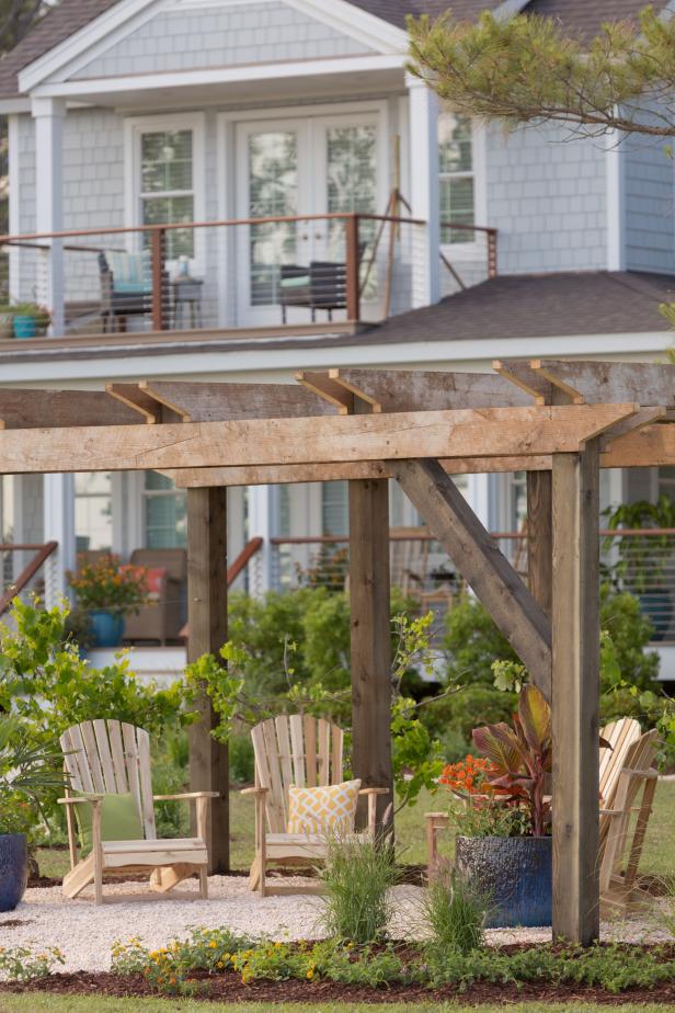 2013 Blog Cabin Upstairs Porch Viewed From Rustic Pergola Hgtv