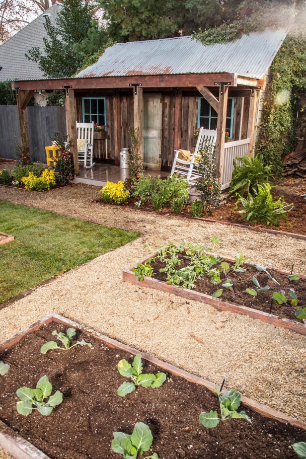 country-style garden shed porch with metal roof and