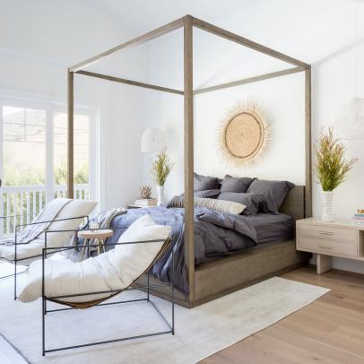 Neutral Transitional Bedroom With Canopy Bed