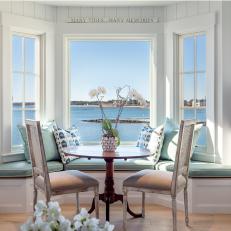 Blue and White Cottage Breakfast Nook With Ocean View
