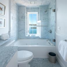 Gray Marble Small Bathroom With Ocean View