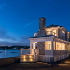 Waterfront Home Exterior at Night