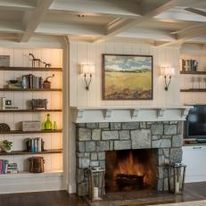 Living Room Fireplace Wall With Bookshelves