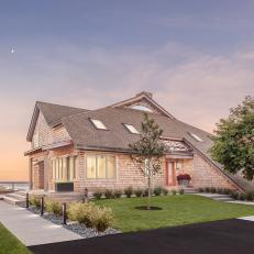 Waterfront Home Exterior at Sunset