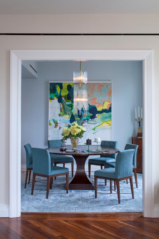 Contemporary Blue Dining Room With Modern Furnishings And Accents HGTV
