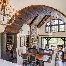 Rustic Dining Area With Arched Ceiling