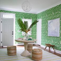 Tropical Foyer With Green Wallpaper