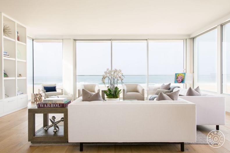 White Living Room With Beach View