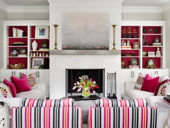 Pink and White Transitional Living Room