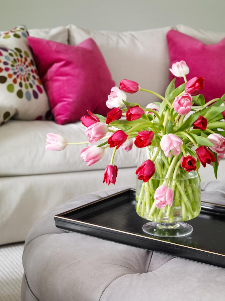Sofa and Pink Tulips