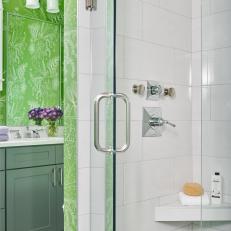 Walk-In Shower in Green Bathroom