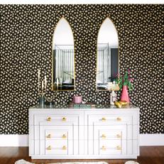 Cheetah-Print Accent Wall With Art Deco Dresser