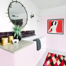 Eclectic Bathroom With Pink Wall, Pin-Up Art