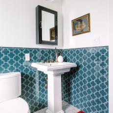 Eclectic, Two-Toned Bathroom With Rich Turquoise Tile