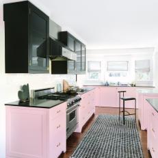 Kitchen Pairs Black Countertops, Pink Cabinets