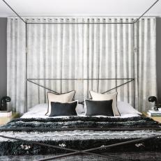 Eclectic Master Suite Outfitted With Bold Black Linens