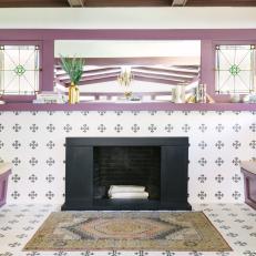 Eclectic Living Room With Black-and-White Tiled Fireplace