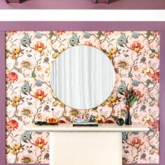 Floral Wall Complements Lilac Ceiling Beams