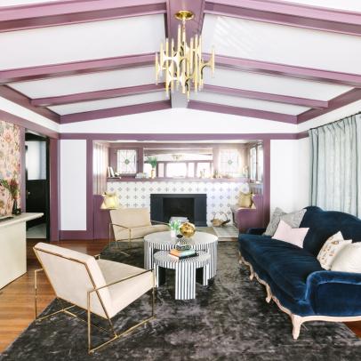 Edgy & Eclectic Living Room With Lilac Beams 